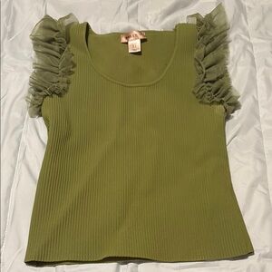 Bailey 44 Green Ribbed Ruffled Tank Top